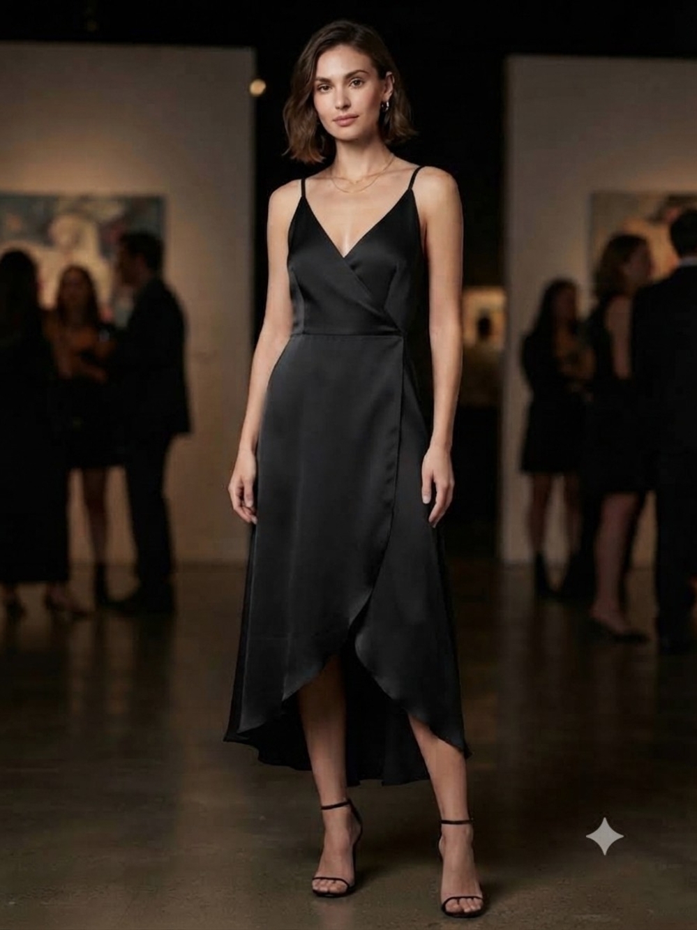 Abercrombie & Fitch Black Satin Wrap Midi Dress - Size Small